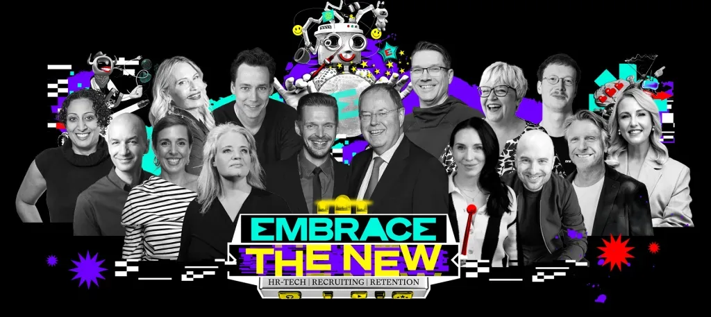 Offizielles EMBRACE Festival 2026 Motiv mit Speaker:innen und EMBRACE THE NEW Wortmarke